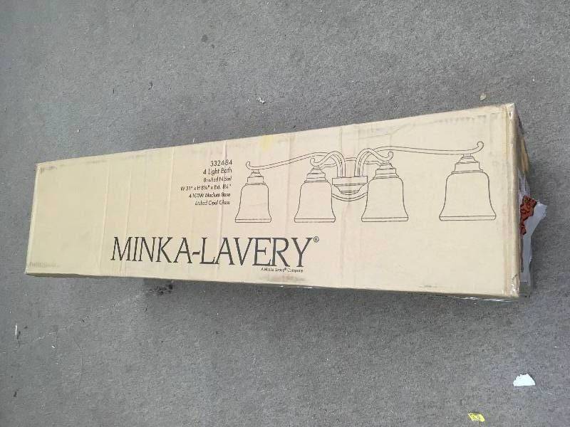 lot 85 image: Minka Lavery Savannah Row 4 Light Brushed Nickel Bath Vanity not used