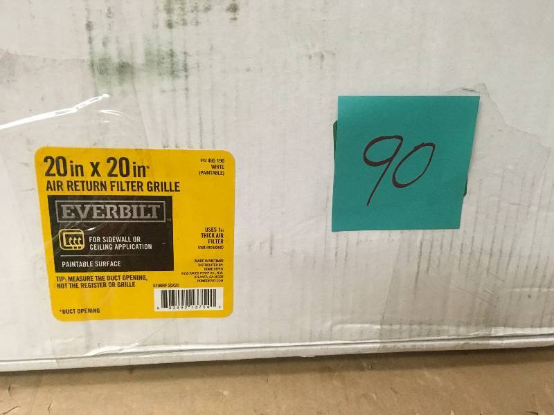 lot 90 image: Everbilt 20 in. x 20 in. White Return Air Filter Grille not used