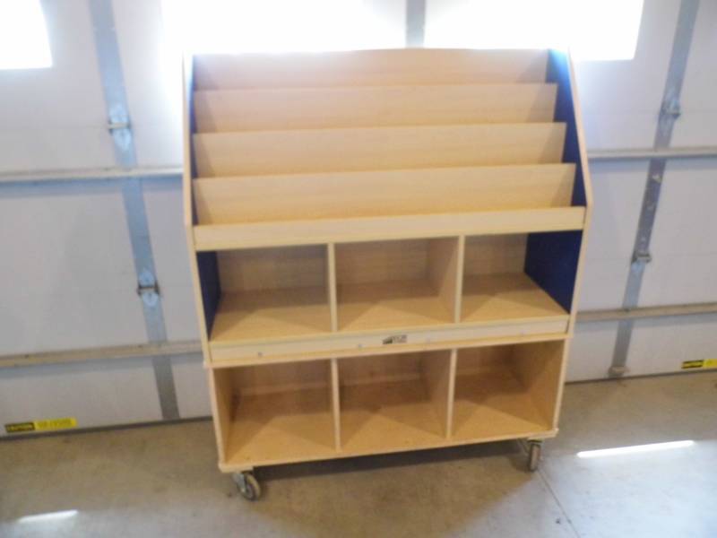 Natural Wood and Blue Store Fixture