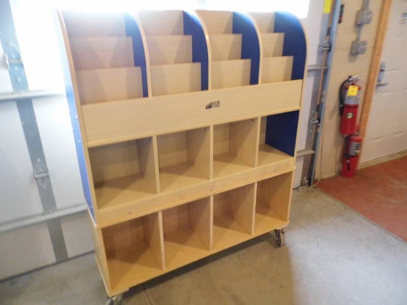 Natural Wood and Blue Store Fixture