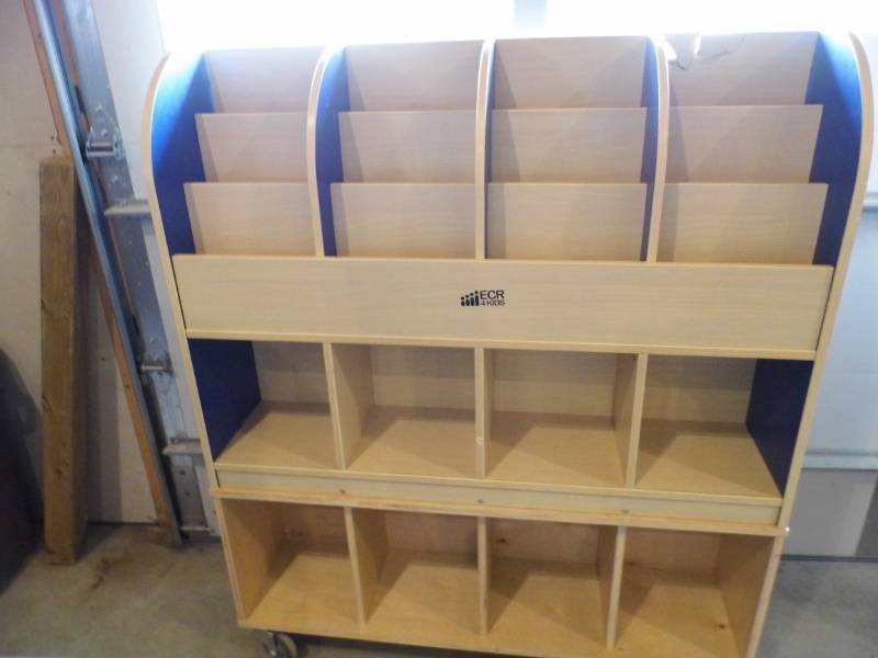 Natural Wood and Blue Store Fixture