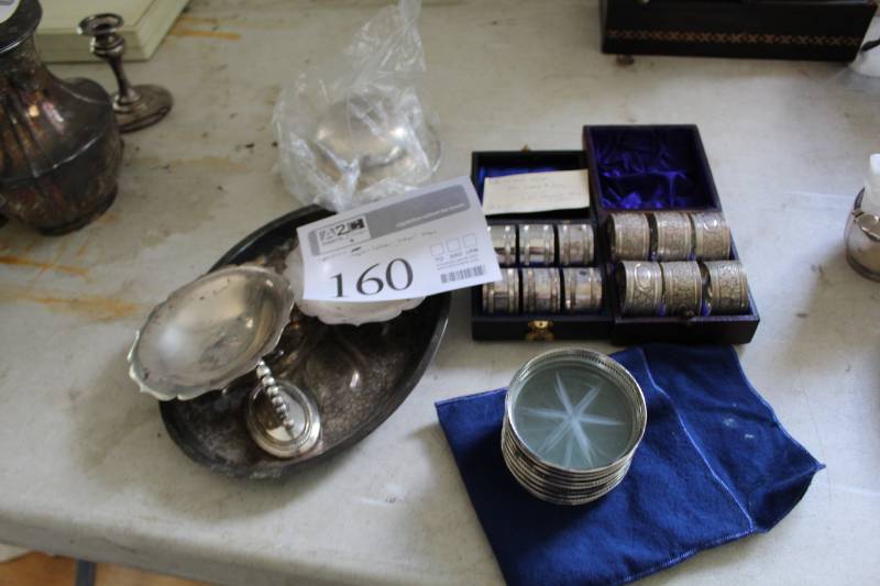 lot 160 image: Coasters, Ring Napkin Holders with Case, Small Serving Trays