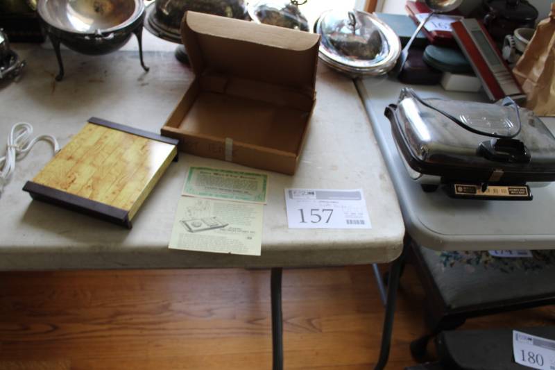 lot 157 image: Atlantic Precision Works Electric Warm-O-Tray Hot Plate, GE Automatic Grill Waffle Baker