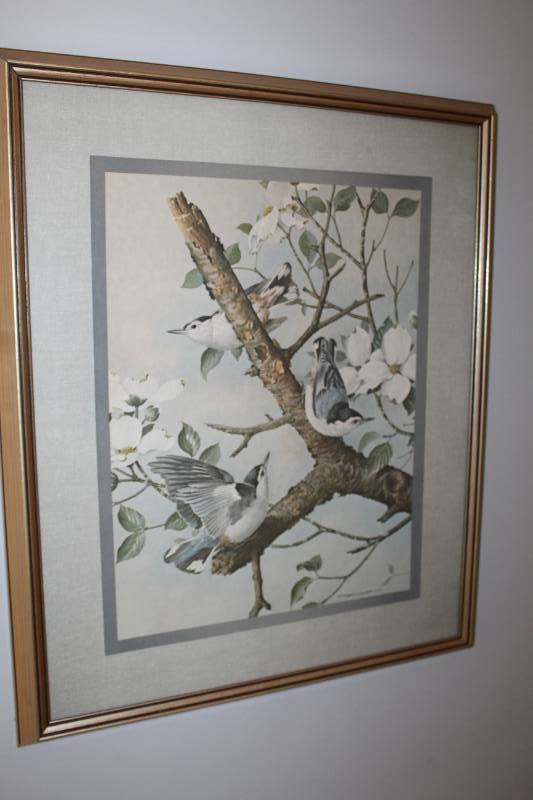 lot 154 image: Lot of (2) Birds in Tree Framed Matted Wall Art, Wilderness by A. Keeley Brazier Framed Painting