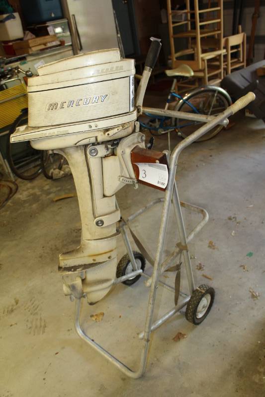 lot 3 image: Keikhaefer Mercury Merc 60 Outboard Boat Motor with 2-Blade Propeller, Boat Motor Stand