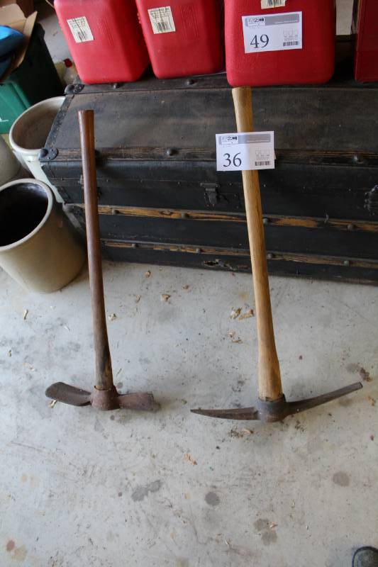 lot 36 image: Lot of (2) Wood Handle Pick Axes