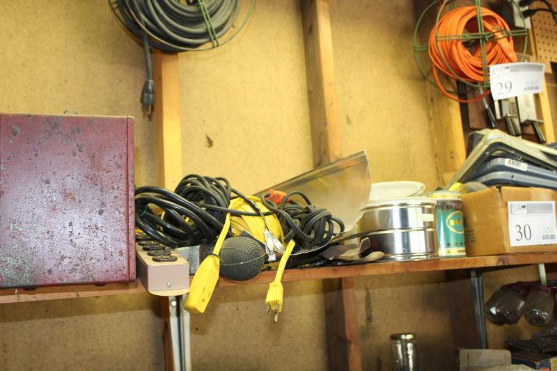 lot 30 image: Extension Cords, Metal Shelf Brackets, Soldering Tools