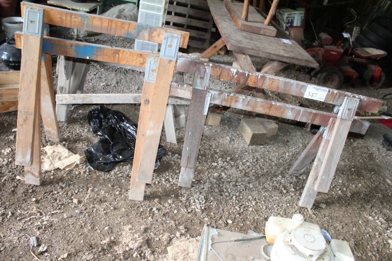 lot 347 image: Lot of (3) Pairs of Wood Sawhorses