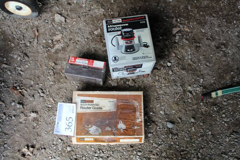 lot 365 image: Sears Craftsman 58 hp Router, Kromedge Router Bit Set, Craftsman Router Guide
