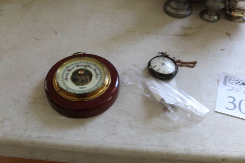 lot 303 image: Compass Barometer, Pocket Watch with Chain