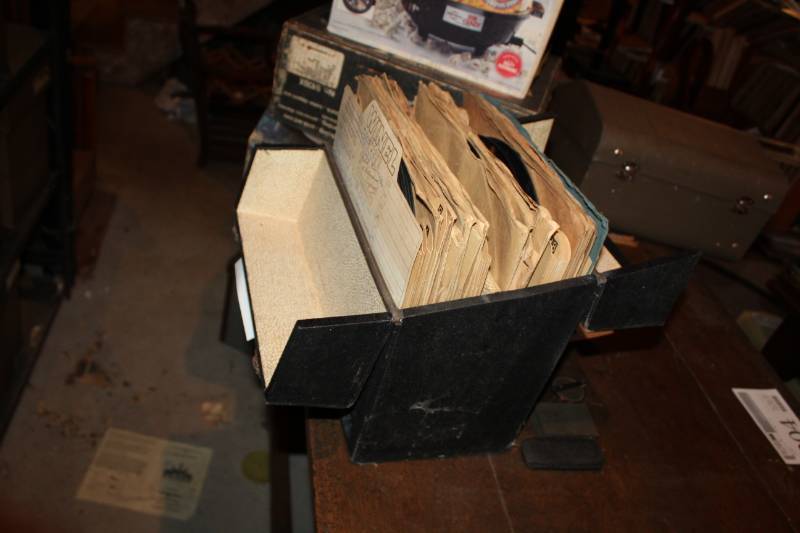 lot 211 image: LP Records and Winel Record Sleeves, Wood Record Box