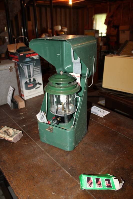 lot 196 image: Coleman Portable Camp Lantern with Metal Case, Fuel Filler Tube, Lantern Generators