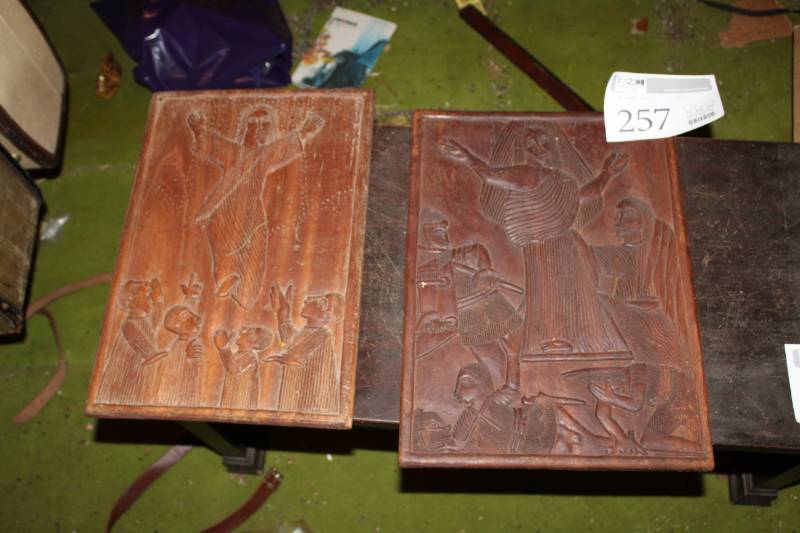 lot 257 image: Lot of (2) Carved Wood Wall Art