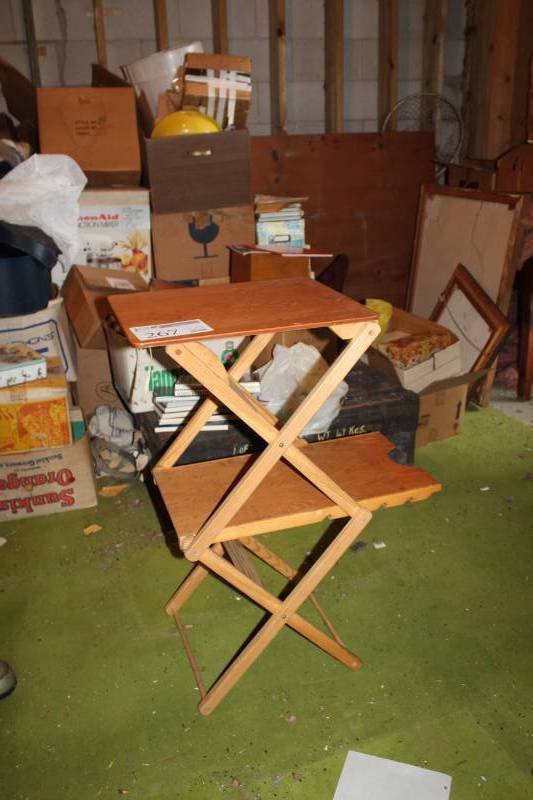 lot 267 image: 2-Tier Wood Adjustable Table with Scissor Legs