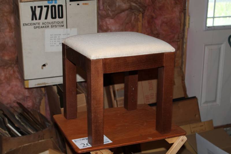 lot 285 image: Wood Foot Stool with Cream Fabric Seat