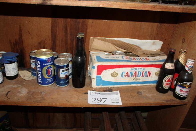 lot 297 image: Vintage Beer Cans and Bottles - Molson, Fosters, Labatts, Bass Pale Ale, Wortech