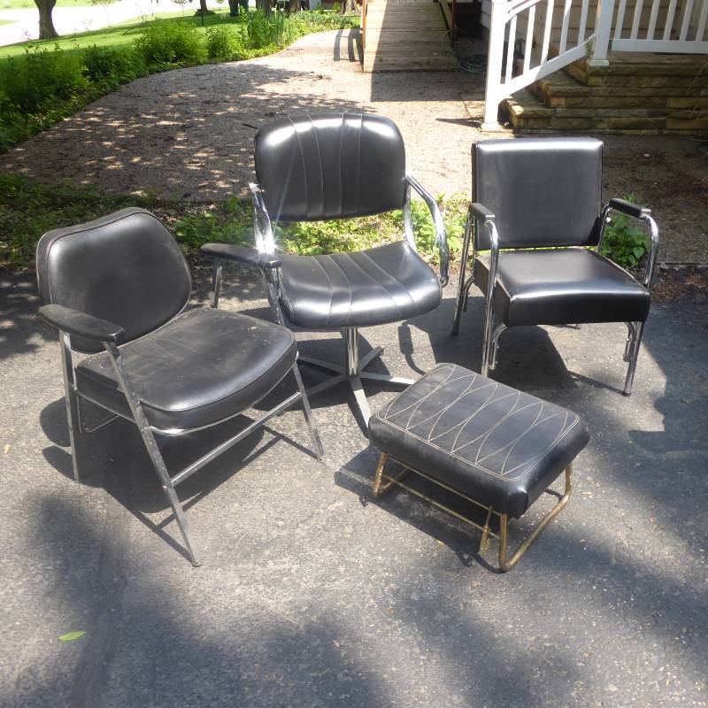 lot 71 image: Lot of Three Black Leather Salon Style Chairs
