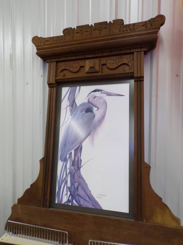 lot 50 image: Art LaMay  Blue Bachelor Signed and Numbered 1989 with Vintage Spoon Carved wood Frame