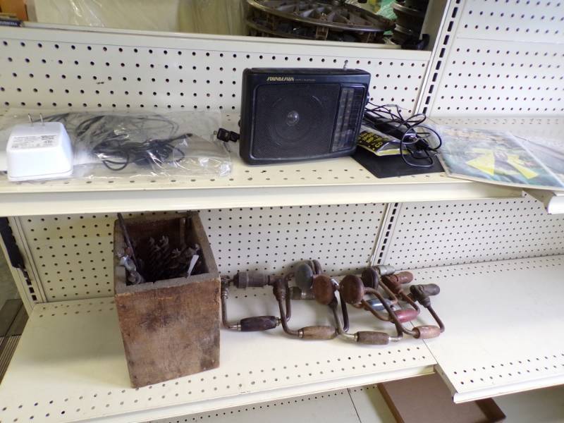 lot 54 image: Assorted Lot with Vintage Drills, Drill bits, TV Antennas and Comic books