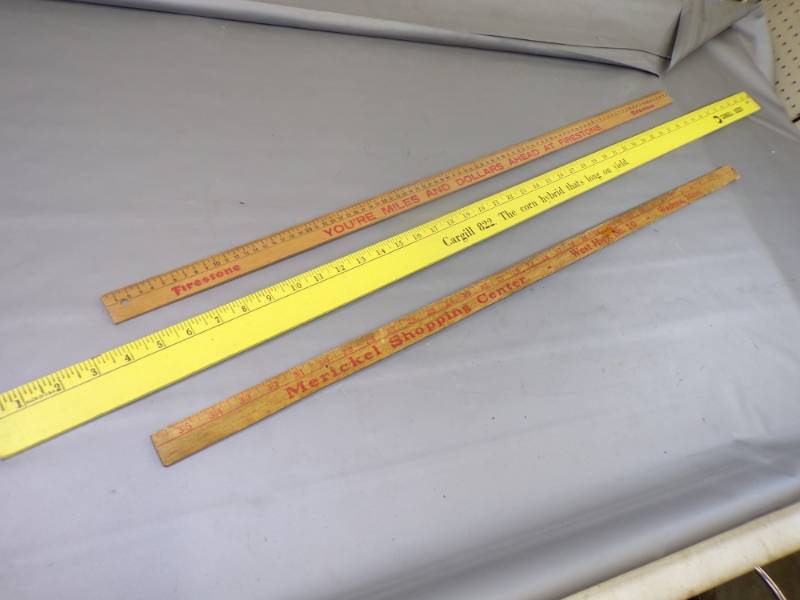 lot 68 image: 3 Advertising Wood Rulers Yardsticks