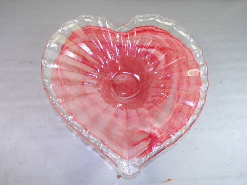 lot 120 image: Blown Glass Heart Dish with Coke Cola Crate
