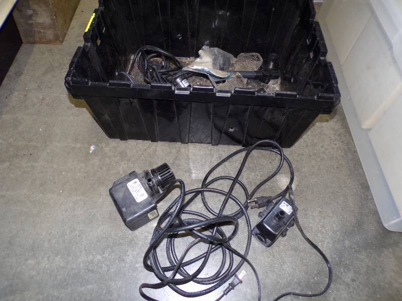 lot 162 image: Pair of Fountain Water Pumps with parts and tote