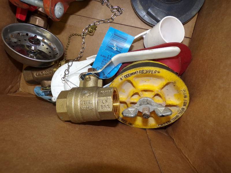 lot 215 image: Box of Plumbing Supplies