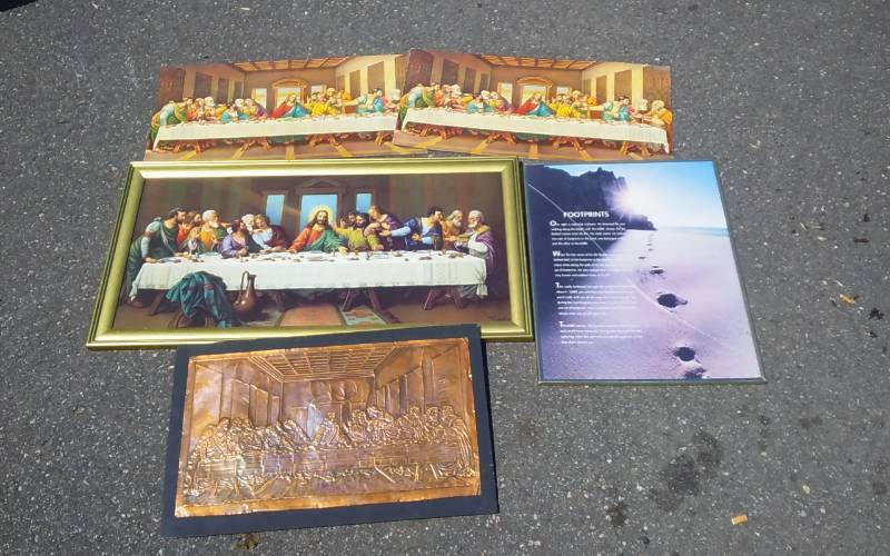 lot 23 image: Lot Of Religious Prints & Hand Tooled Copper Last Supper