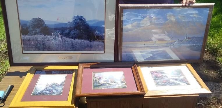 lot 24 image: 3-Thomas Kinkade Framed Prints, 2-Other Framed Prints