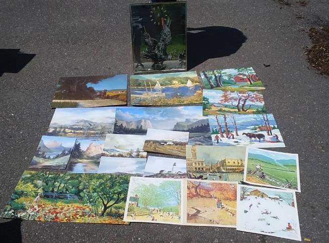 lot 25 image: Lot Of Vintage Scenic Prints (Monet, Dino Massaroni, Norman Rockwell)