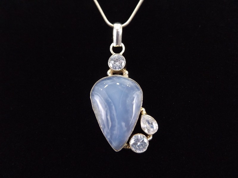 lot 6 image: .925 Sterling Silver Blue Chalcedony Crystal Accented Pendant Necklace