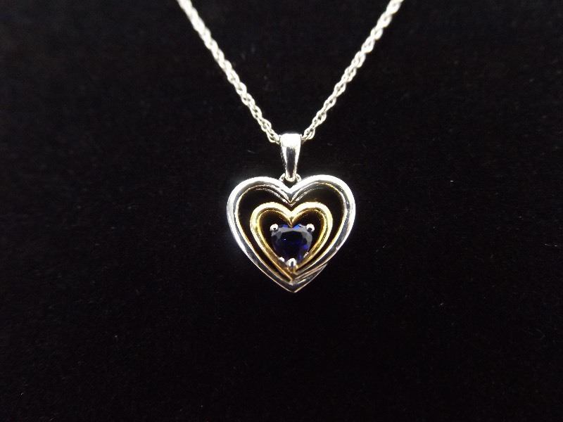 lot 7 image: .925 Sterling Silver Sapphire Crystal Heart Pendant Necklace