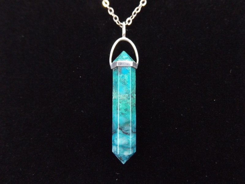 lot 9 image: .925 Sterling Silver Chrysocolla&nbspPendant Necklace