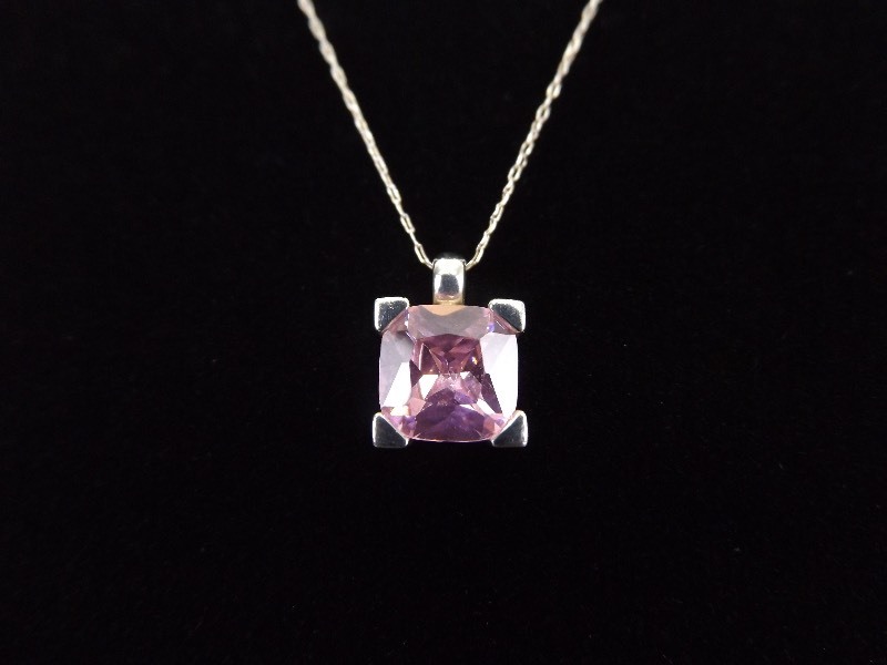 lot 17 image: .925 Sterling Silver Pink Sapphire Crystal Pendant Necklace