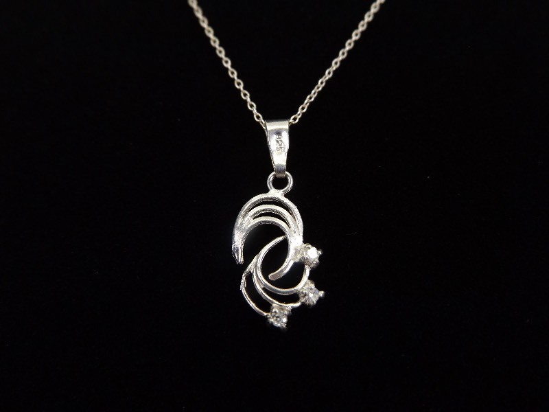 lot 25 image: .925 Sterling Silver Crystal Swan Pendant Necklace