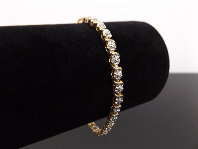 lot 34 image: .925 Sterling Silver Diamond Accented Vermeil Tennis Bracelet