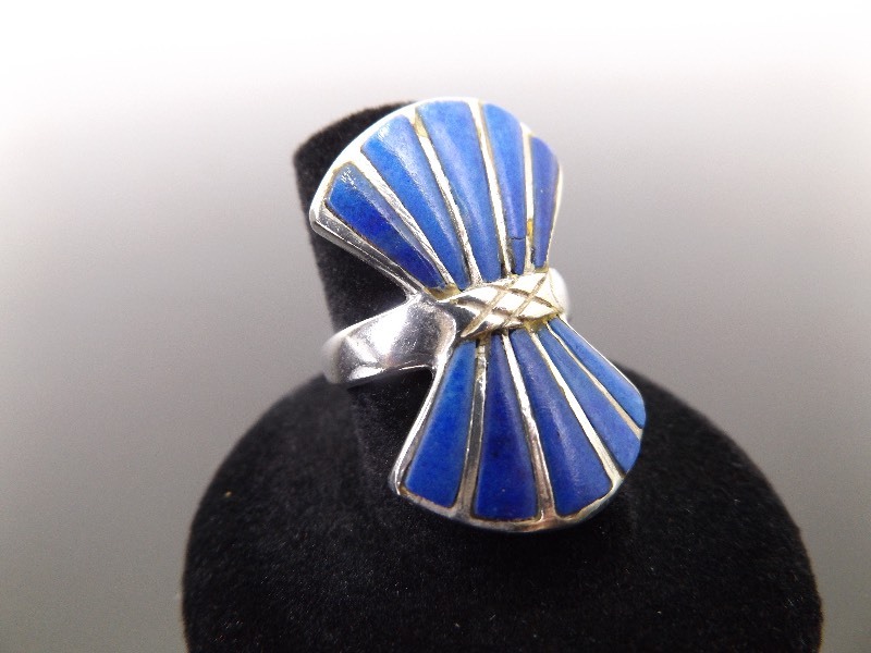 lot 44 image: .925 Sterling Silver&nbspLapis Lazuli Bow Ring Size 7.25