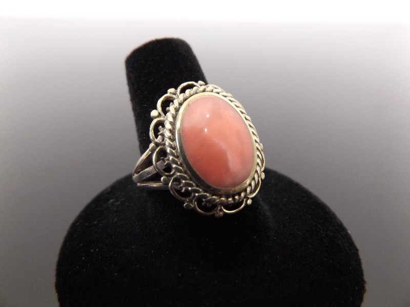 lot 65 image: .925 Sterling Silver Pink Howlite Cabochon Ring Size 9