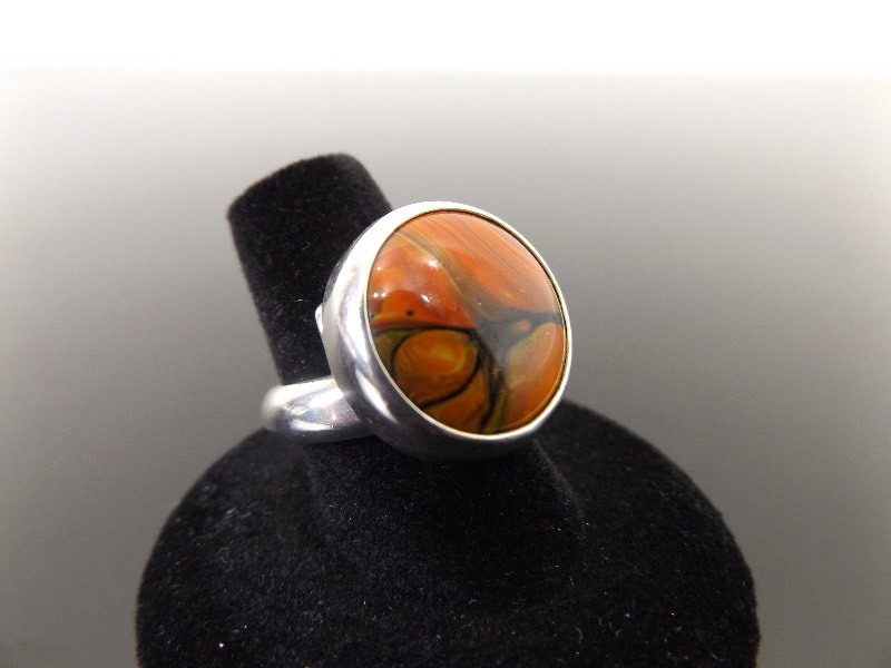 lot 67 image: .925 Sterling Silver Polychrome Jasper Cabochon Ring Size 7.25