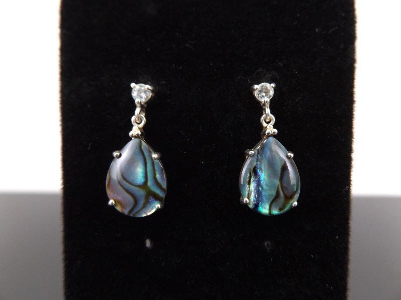 lot 79 image: .925 Sterling Silver Abalone Crystal Dangle Earrings