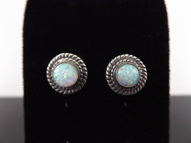 lot 80 image: .925 Sterling Silver Opal Cabochon Earrings