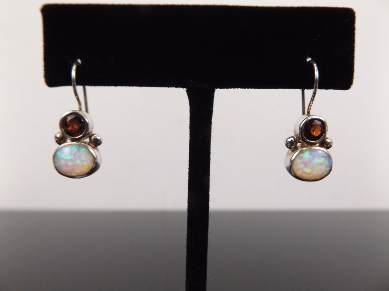 lot 81 image: .925 Sterling Silver Opal and Garnet Earrings