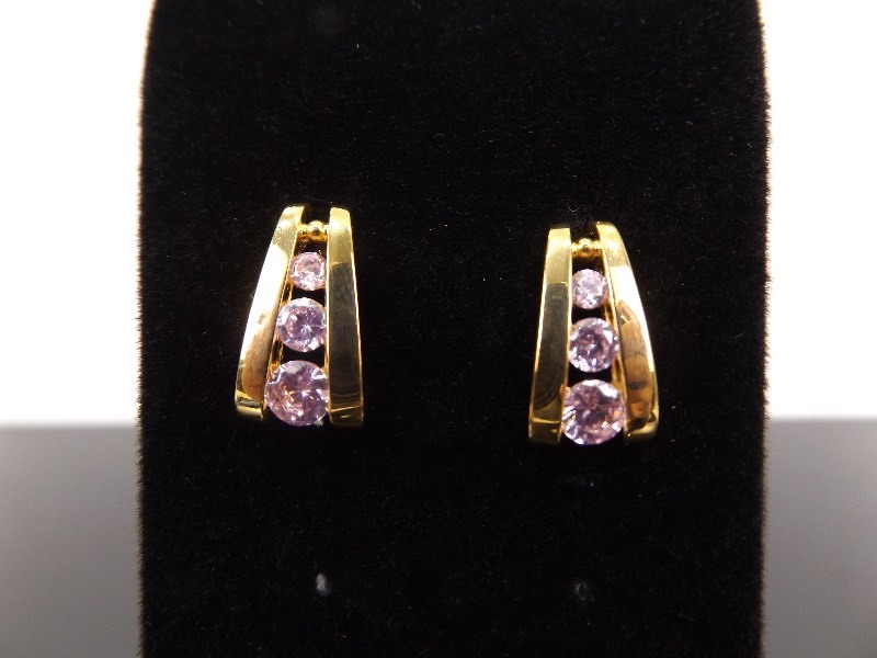 lot 83 image: .925 Sterling Silver Faceted Pink Sapphire Vermeil Earrings