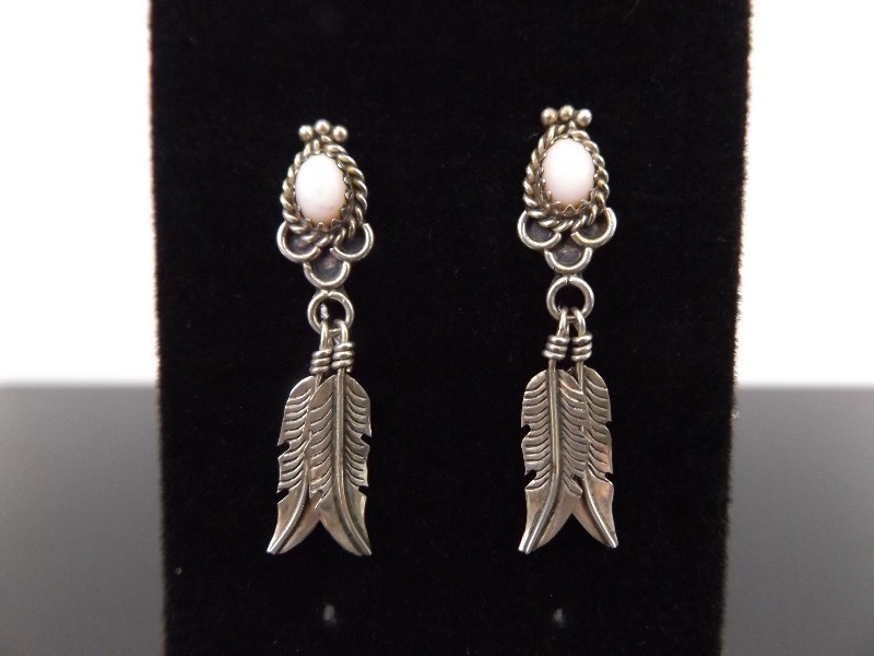 lot 90 image: .925 Sterling Silver White Star Sapphire Navajo Dangle Earrings