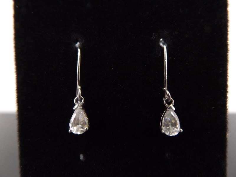 lot 92 image: .925 Sterling Silver Crystal Pear Cut Dangle Earrings