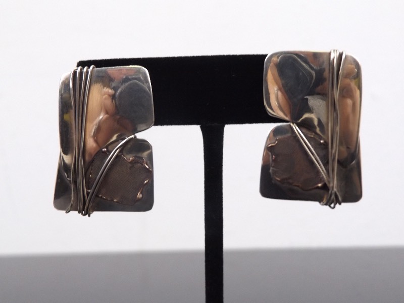 lot 93 image: .925 Sterling Silver Artisan Shield Earrings