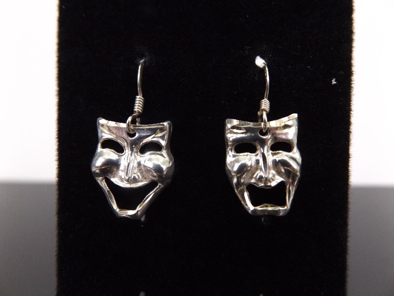 lot 97 image: .925 Sterling Silver Comedy Tragedy Dangle Earrings