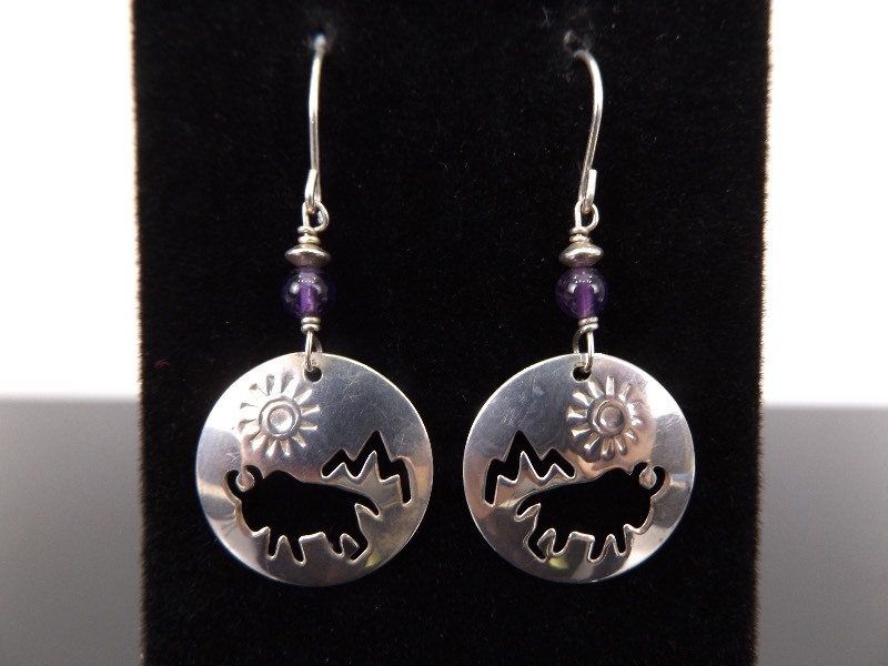 lot 99 image: .925 Sterling Silver Zuni Buffalo Dangle Earrings