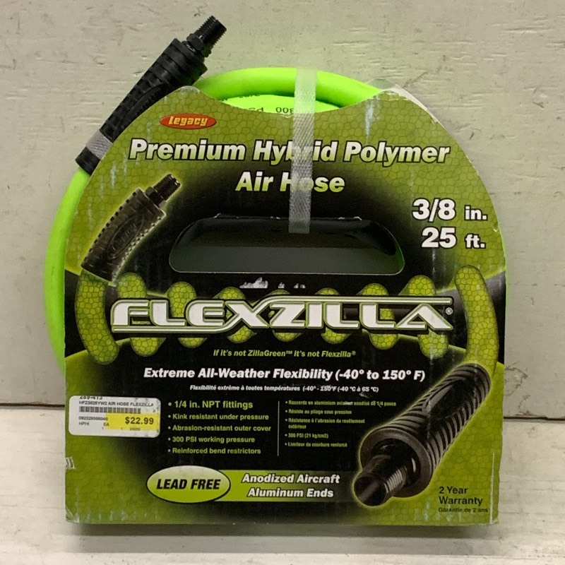 lot 58 image: New FlexZilla 38 x 25ft Premium Hybrid 300PSI Air Hose       14 NPT Fittings