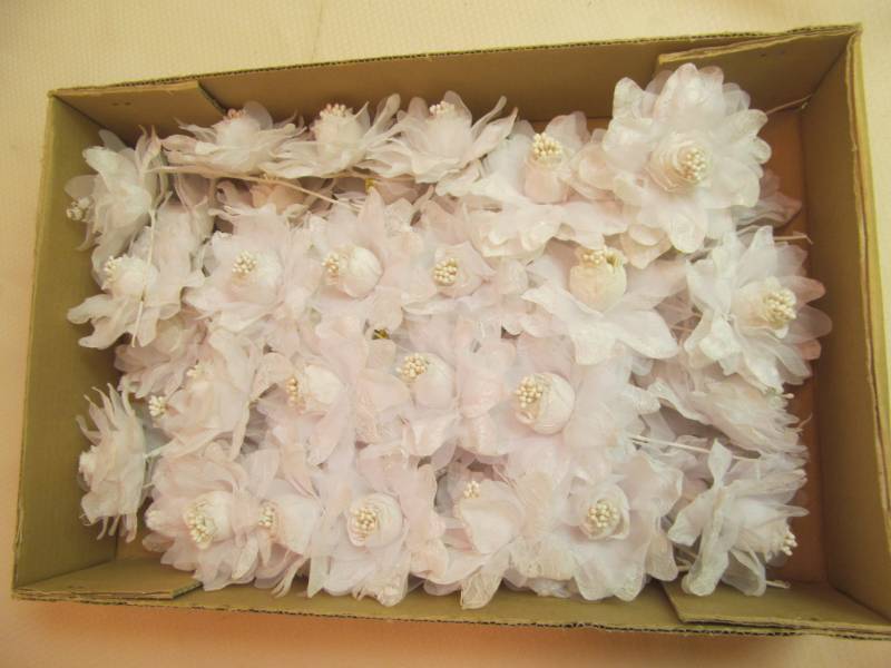 white fabric flowers